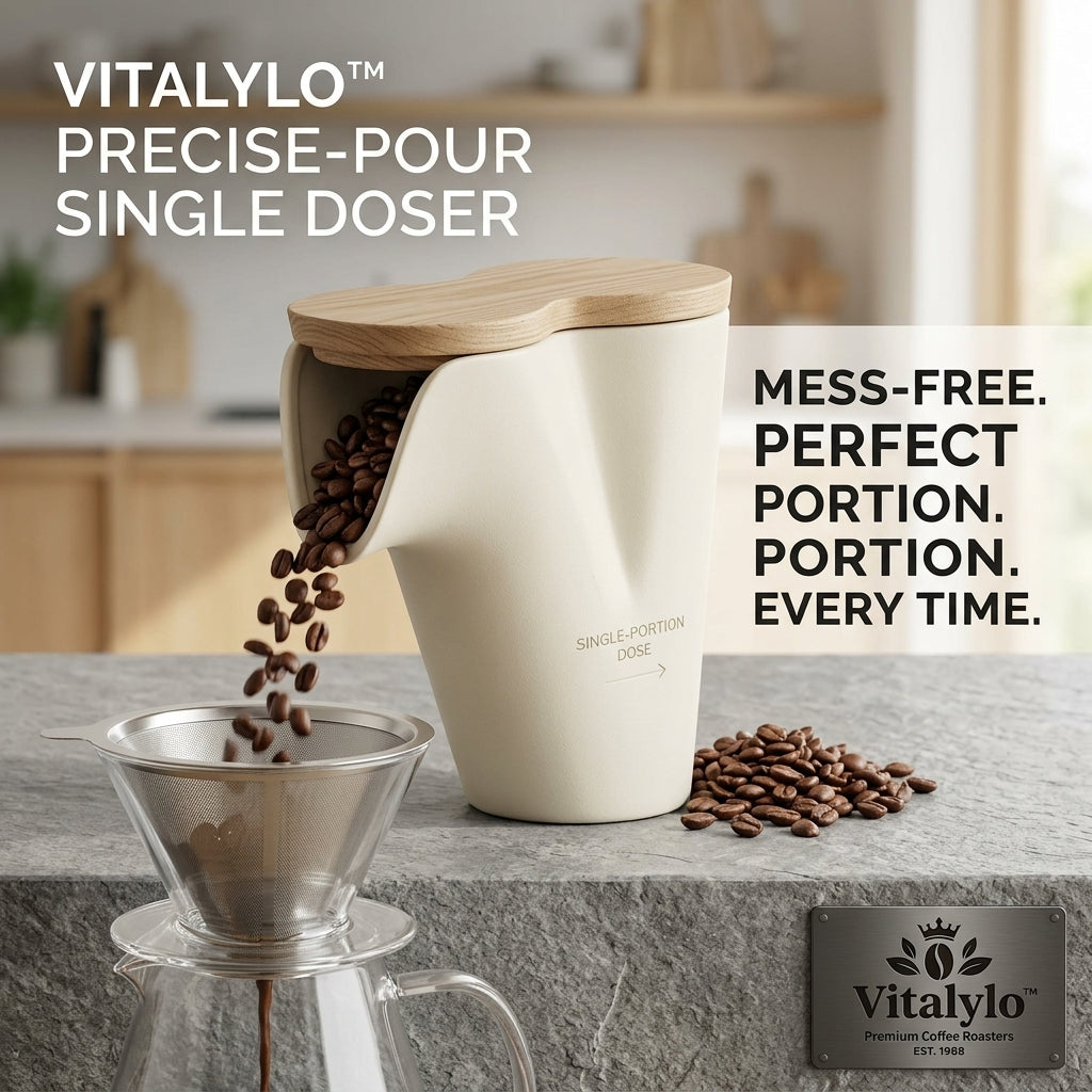 Vitalylo™ Precise-Pour Single Doser – Mess-Free Coffee Bean Dispenser & Measuring Tool for Perfect Portions – Minimalist Design for Home Baristas – Cream Finish
