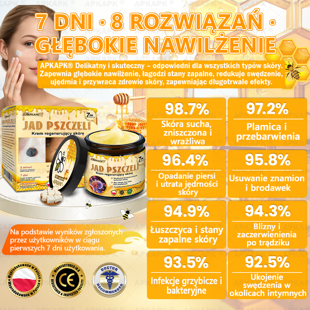 Polecane przez USK w Białymstoku · Wyprodukowano w Polsce✨✨ 𝖠𝖯𝖪𝖠𝖯𝖪® krem regenerujący skórę z jadem pszczelim