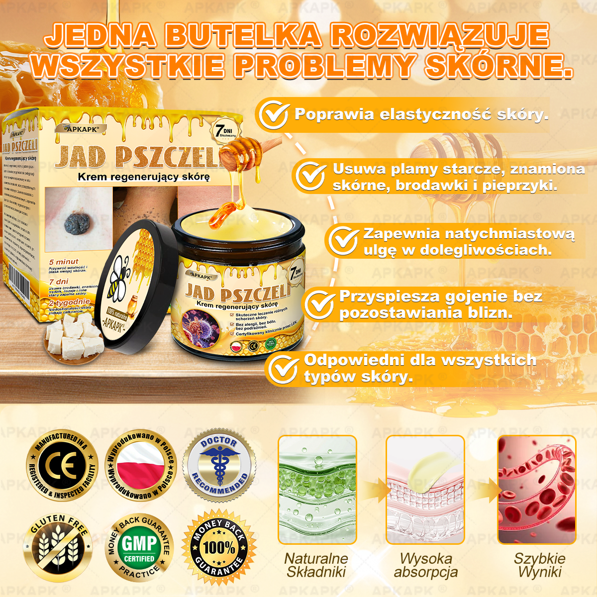 Polecane przez USK w Białymstoku · Wyprodukowano w Polsce✨✨ 𝖠𝖯𝖪𝖠𝖯𝖪® krem regenerujący skórę z jadem pszczelim